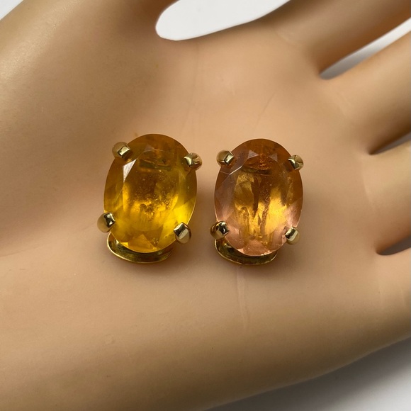 VINTAGE 80'S DAVID GRAU LARGE CRYSTAL DECO CLIP EARRINGS - Picture 4 of 5